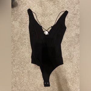 Black lace down bodysuit